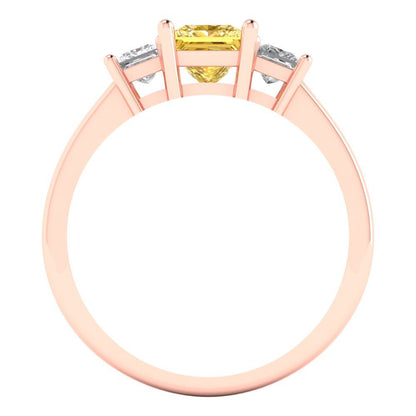 1.11 cttw Zirconia Simulated Yellow Diamond Three-Stone Engagement Ring - Solid Rose Gold (VVS1, Princess Cut,5.0mm)