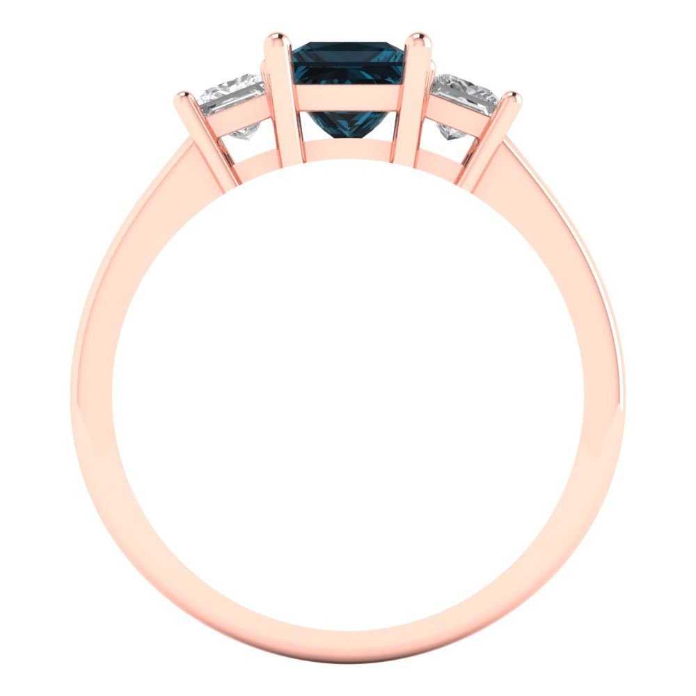 1.11 cttw Natural London Blue Topaz Three-Stone Engagement Ring - Solid Rose Gold (VVS1, Princess Cut,5.0mm)