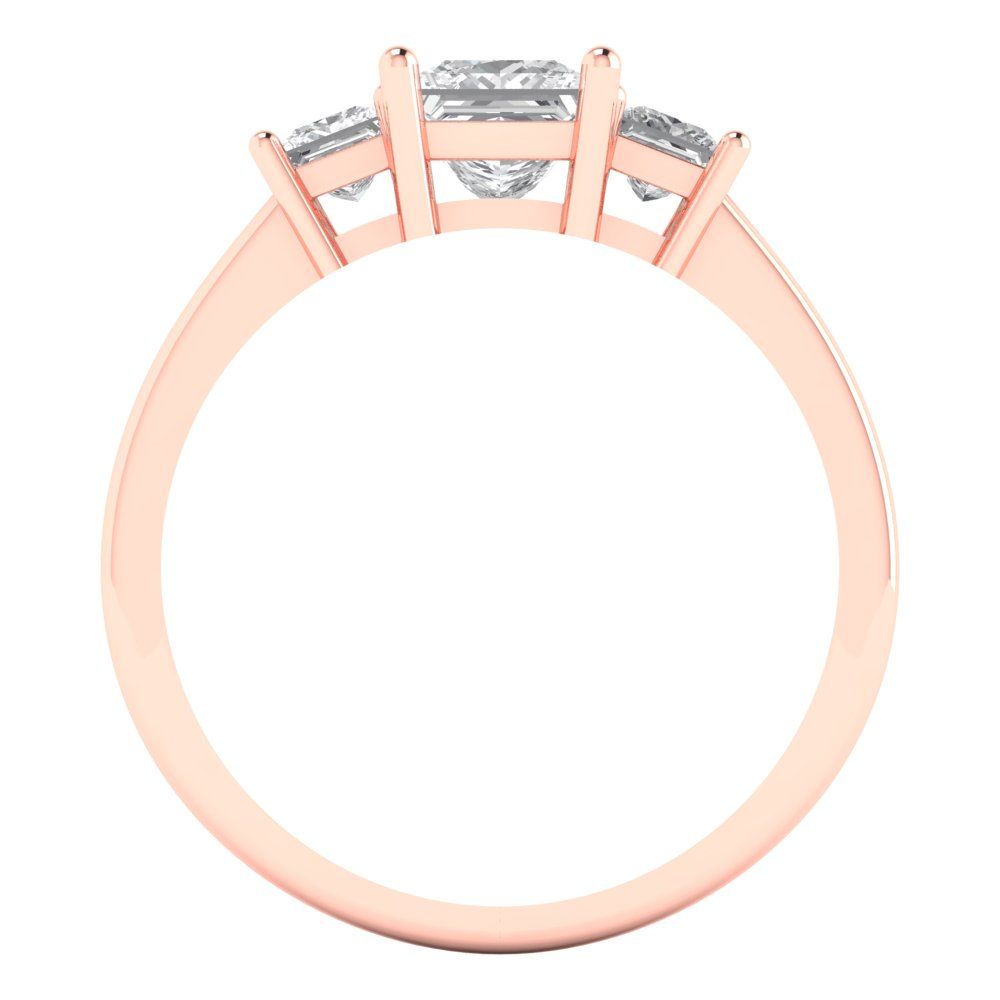1.11 cttw White Sapphire Three-Stone Engagement Ring - Solid Rose Gold (VVS1, Princess Cut,5.0mm)