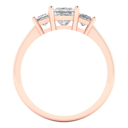 1.11 cttw Moissanite Three-Stone Engagement Ring - Solid Rose Gold (VVS1, Princess Cut,5.0mm)