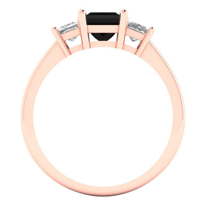 1.11 cttw Natural Onyx Three-Stone Engagement Ring - Solid Gold (Princess Cut,5.0mm)