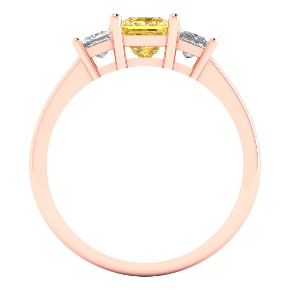 1.11 cttw Natural Citrine Three-Stone Engagement Ring - Solid Rose Gold (VVS1, Princess Cut,5.0mm)