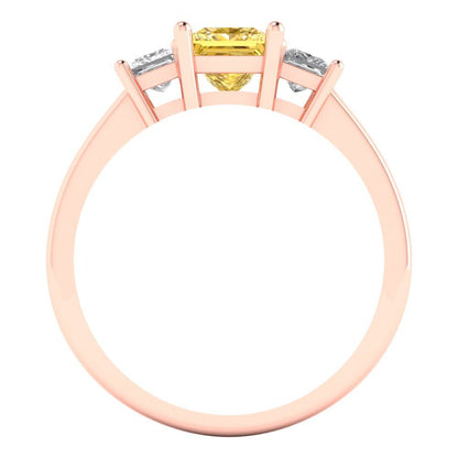 1.11 cttw Natural Citrine Three-Stone Engagement Ring - Solid Rose Gold (VVS1, Princess Cut,5.0mm)