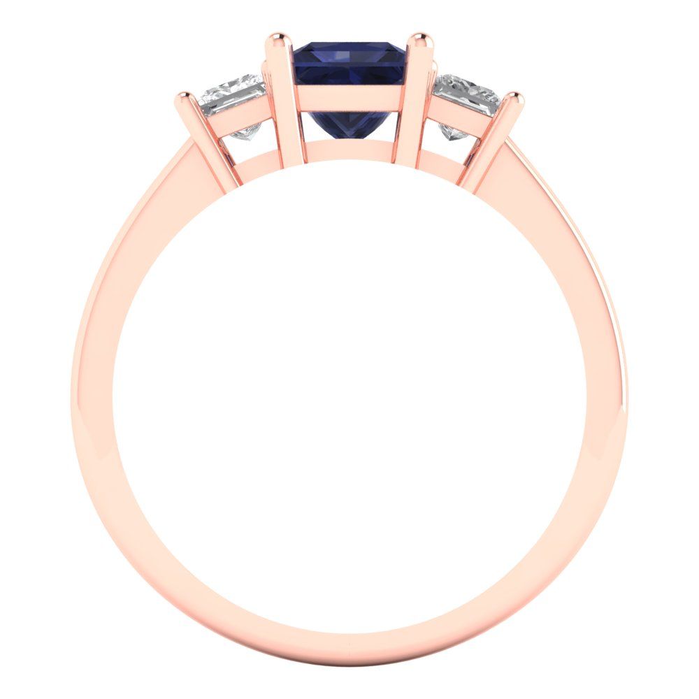 1.11 cttw Simulated Blue Sapphire Three-Stone Engagement Ring - Solid Rose Gold (VVS1, Princess Cut,5.0mm)