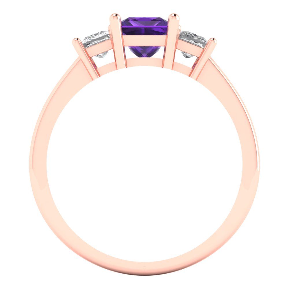 1.11 cttw Natural Amethyst Three-Stone Engagement Ring - Solid Rose Gold (VVS1, Princess Cut,5.0mm)