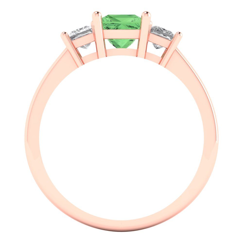 1.11 cttw Zirconia Simulated Green Diamond Three-Stone Engagement Ring - Solid Rose Gold (VVS1, Princess Cut,5.0mm)