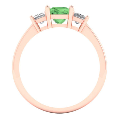 1.11 cttw Zirconia Simulated Green Diamond Three-Stone Engagement Ring - Solid Rose Gold (VVS1, Princess Cut,5.0mm)