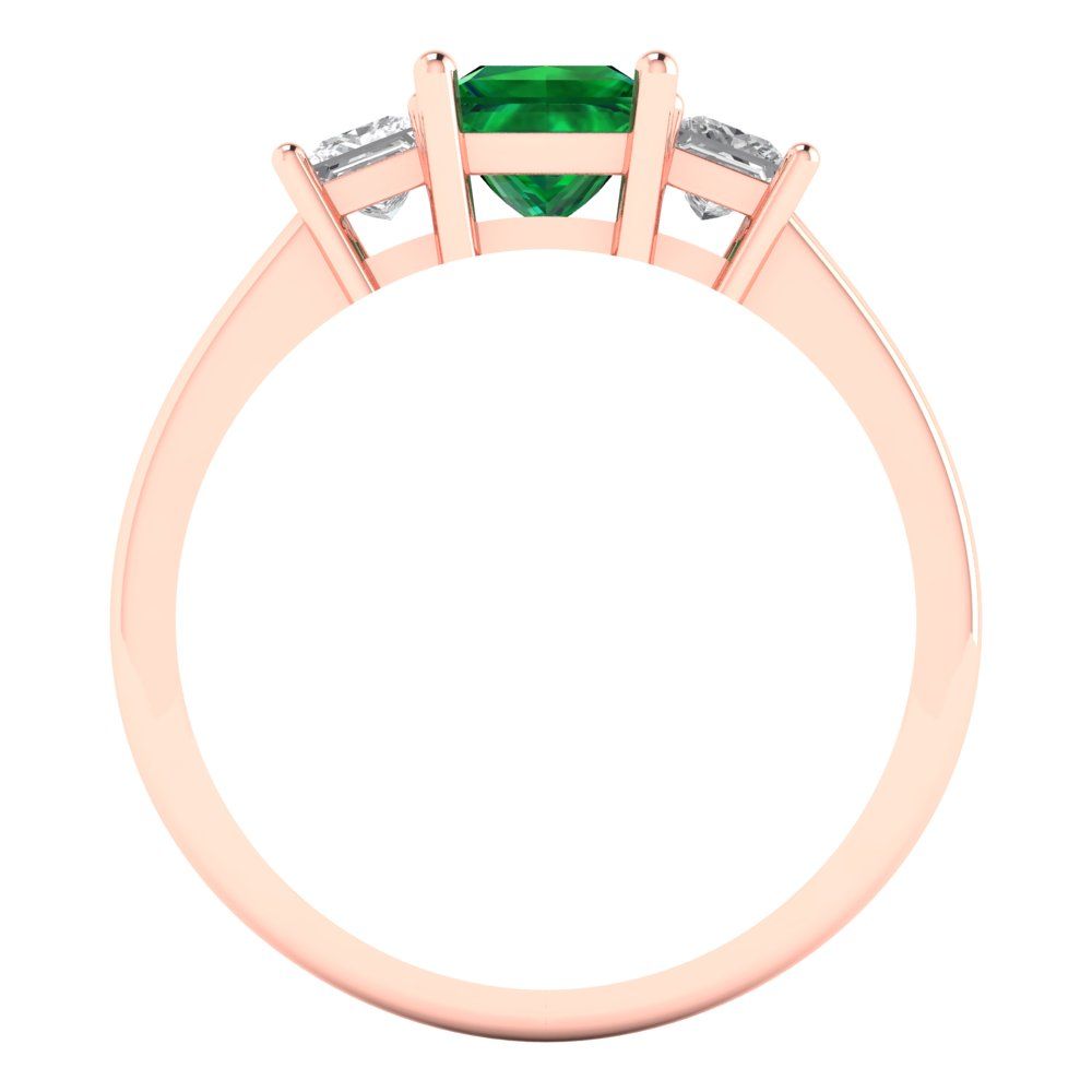 1.11 cttw Simulated Emerald Three-Stone Engagement Ring - Solid Rose Gold (VVS1, Princess Cut,5.0mm)