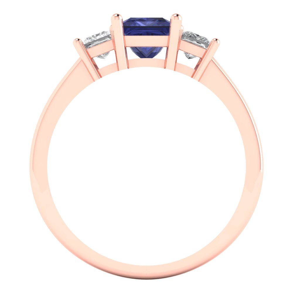 1.11 cttw Simulated Tanzanite Three-Stone Engagement Ring - Solid Rose Gold (VVS1, Princess Cut,5.0mm)