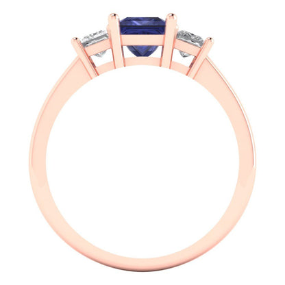 1.11 cttw Simulated Tanzanite Three-Stone Engagement Ring - Solid Rose Gold (VVS1, Princess Cut,5.0mm)