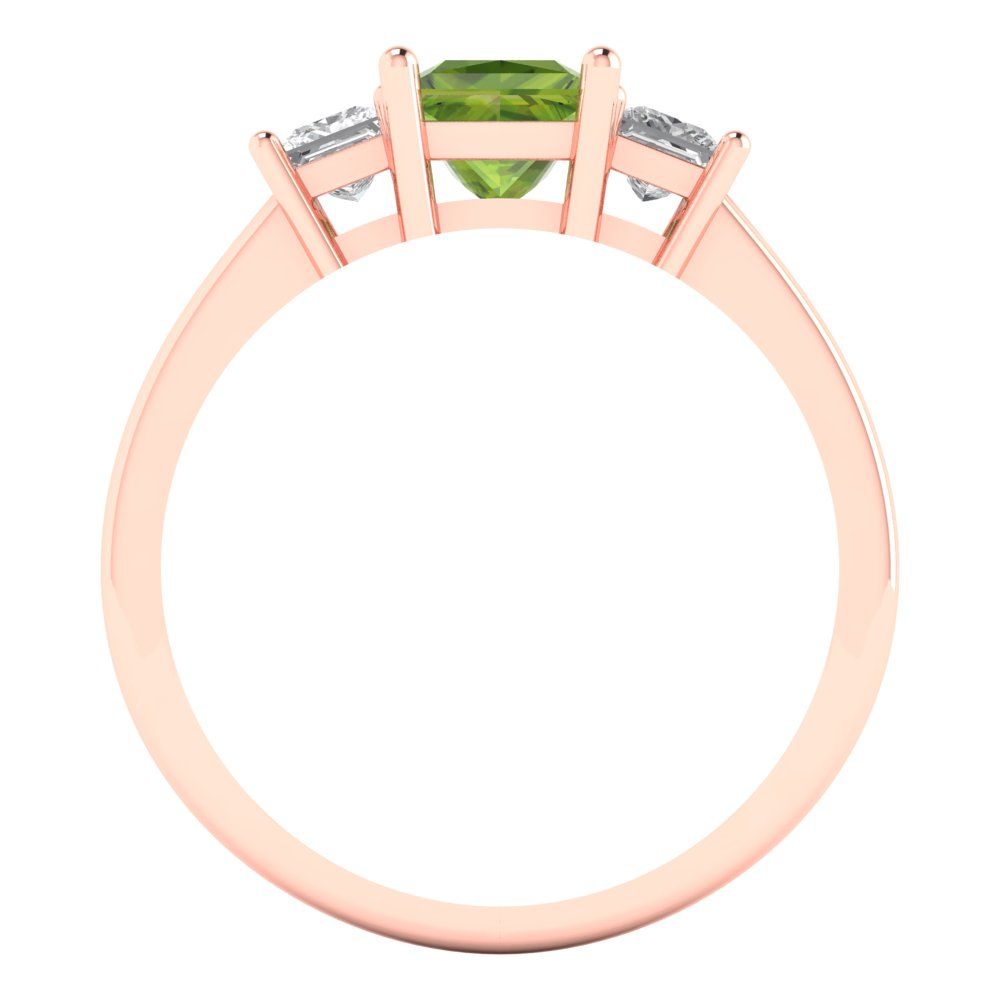 1.11 cttw Natural Peridot Three-Stone Engagement Ring - Solid Rose Gold (VVS1, Princess Cut,5.0mm)