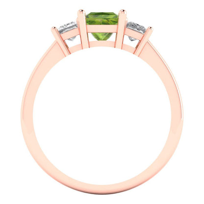 1.11 cttw Natural Peridot Three-Stone Engagement Ring - Solid Rose Gold (VVS1, Princess Cut,5.0mm)