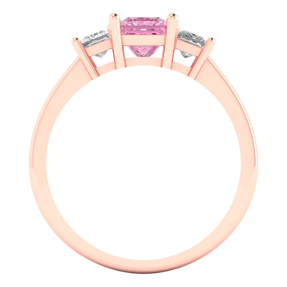 1.11 cttw Zirconia Simulated Pink Diamond Three-Stone Engagement Ring - Solid Rose Gold (VVS1, Princess Cut,5.0mm)