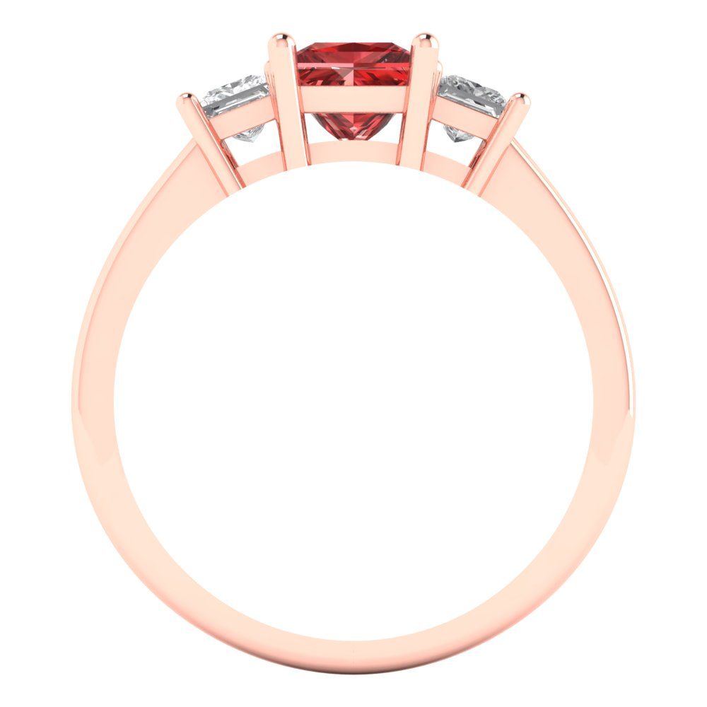 1.11 cttw Natural Garnet Three-Stone Engagement Ring - Solid Rose Gold (VVS1, Princess Cut,5.0mm)