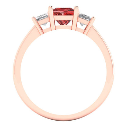 1.11 cttw Natural Garnet Three-Stone Engagement Ring - Solid Rose Gold (VVS1, Princess Cut,5.0mm)