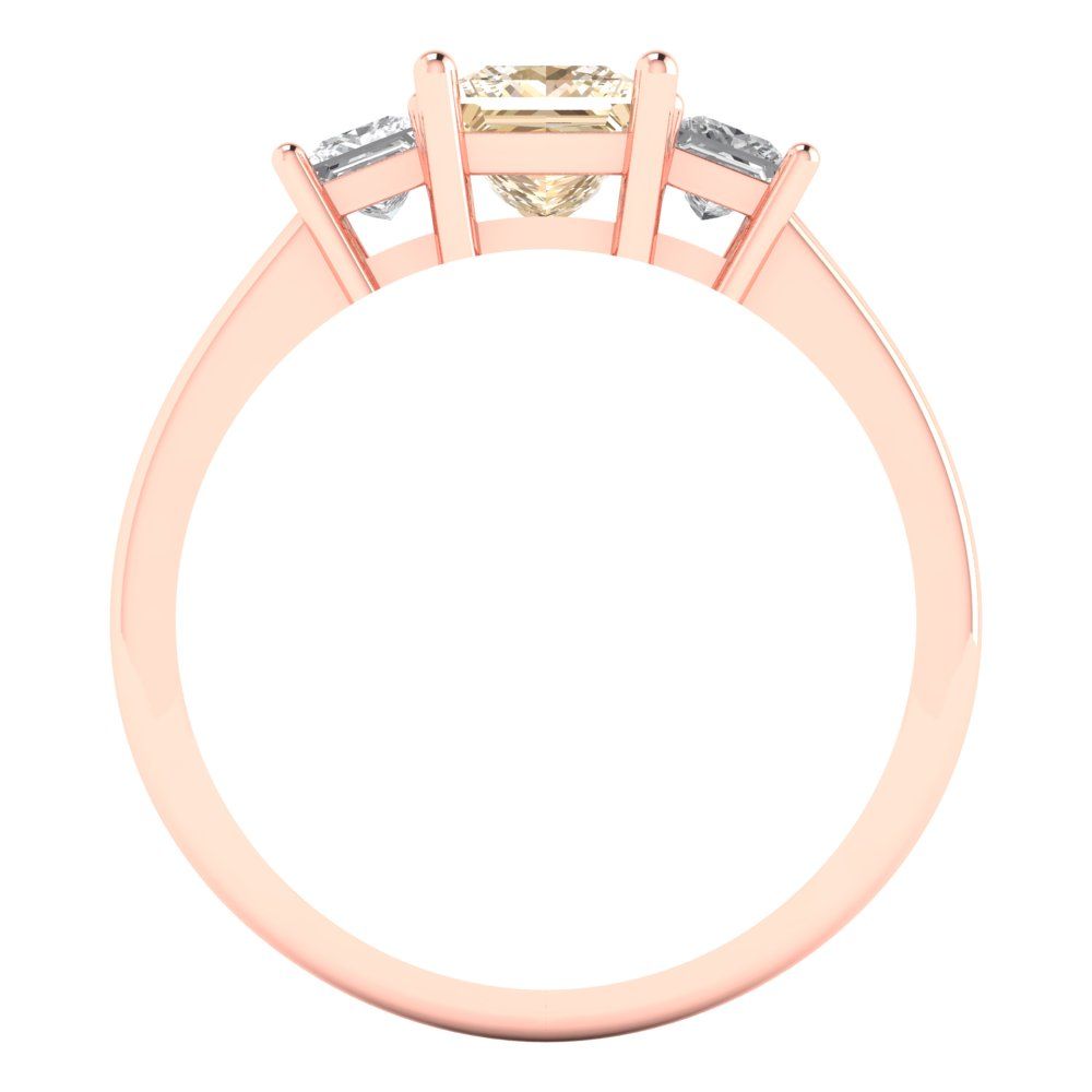 1.11 cttw Natural Morganite Three-Stone Engagement Ring - Solid Rose Gold (VVS1, Princess Cut,5.0mm)