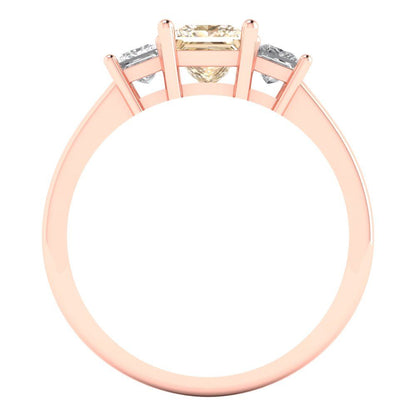 1.11 cttw Natural Morganite Three-Stone Engagement Ring - Solid Rose Gold (VVS1, Princess Cut,5.0mm)