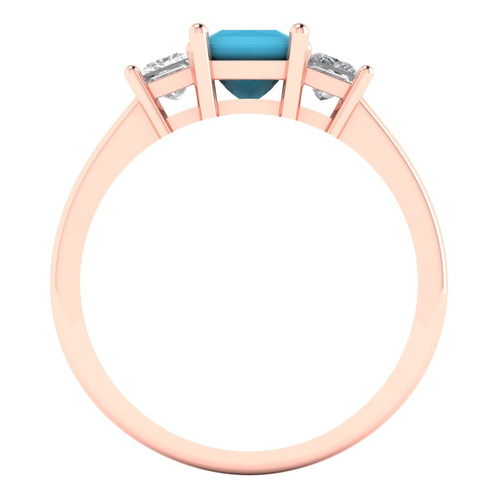1.11 cttw Simulated Turquoise Three-Stone Engagement Ring - Solid Rose Gold (VVS1, Princess Cut,5.0mm)