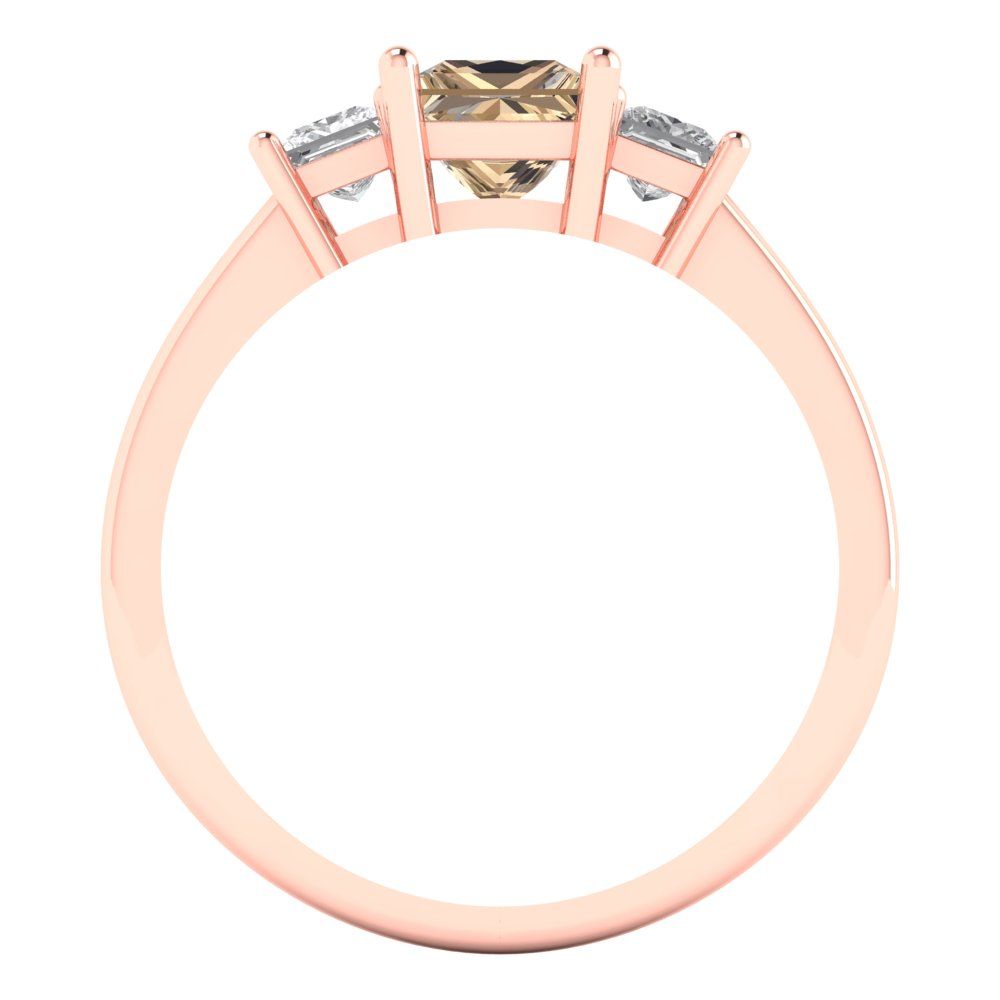 1.11 cttw Yellow Moissanite Three-Stone Engagement Ring - Solid Rose Gold (VVS1, Princess Cut,5.0mm)
