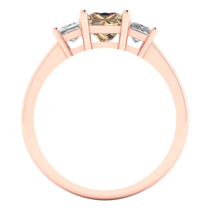 1.11 cttw Yellow Moissanite Three-Stone Engagement Ring - Solid Rose Gold (VVS1, Princess Cut,5.0mm)