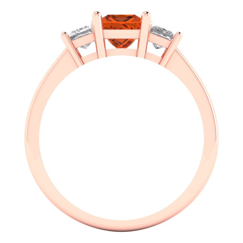 1.11 cttw Simulated Ruby Three-Stone Engagement Ring - Solid Rose Gold (VVS1, Princess Cut,5.0mm)