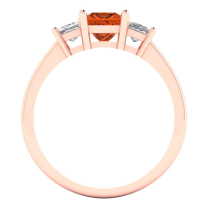 1.11 cttw Simulated Ruby Three-Stone Engagement Ring - Solid Rose Gold (VVS1, Princess Cut,5.0mm)