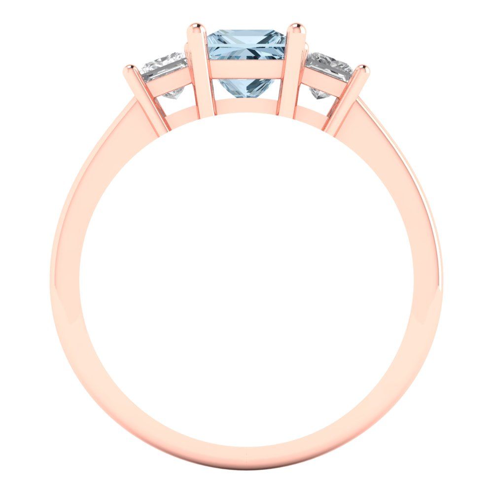 1.11 cttw Zirconia Simulated Blue Diamond Three-Stone Engagement Ring - Solid Rose Gold (VVS1, Princess Cut,5.0mm)