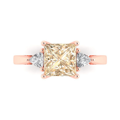 2.32 cttw Natural Morganite Three-Stone Engagement Ring - Solid Rose Gold (VVS1, Princess Cut,7.0mm)