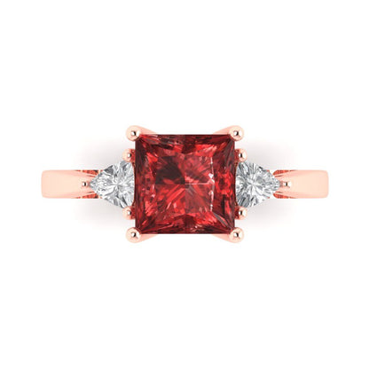 2.32 cttw Natural Garnet Three-Stone Engagement Ring - Solid Gold (Princess Cut,7.0mm)