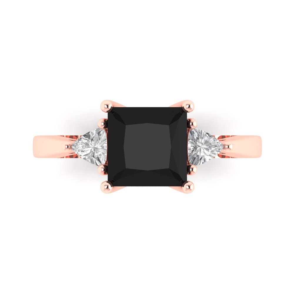 2.32 cttw Natural Onyx Three-Stone Engagement Ring - Solid Rose Gold (VVS1, Princess Cut,7.0mm)