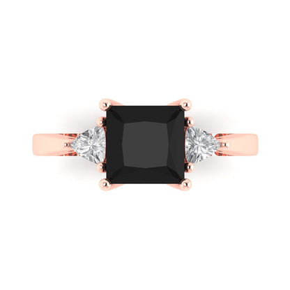 2.32 cttw Natural Onyx Three-Stone Engagement Ring - Solid Rose Gold (VVS1, Princess Cut,7.0mm)