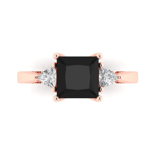 2.32 cttw Natural Onyx Three-Stone Engagement Ring - Solid Rose Gold (VVS1, Princess Cut,7.0mm)