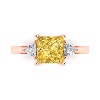 2.32 cttw Natural Citrine Three-Stone Engagement Ring - Solid Rose Gold (VVS1, Princess Cut,7.0mm)