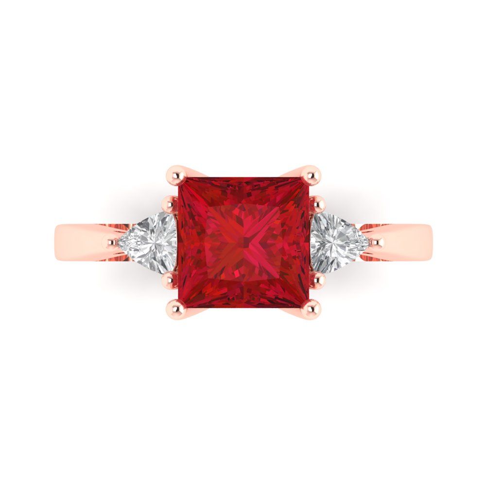 2.32 cttw Simulated Pink Tourmaline Three-Stone Engagement Ring - Solid Rose Gold (VVS1, Princess Cut,7.0mm)