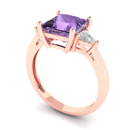 2.32 cttw Simulated Alexandrite Three-Stone Engagement Ring - Solid Rose Gold (VVS1, Princess Cut,7.0mm)