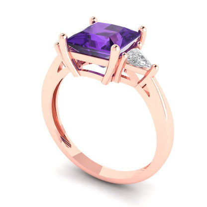 2.32 cttw Natural Amethyst Three-Stone Engagement Ring - Solid Rose Gold (VVS1, Princess Cut,7.0mm)
