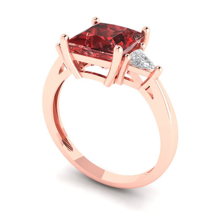 2.32 cttw Natural Garnet Three-Stone Engagement Ring - Solid Gold (Princess Cut,7.0mm)