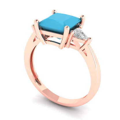 2.32 cttw Simulated Turquoise Three-Stone Engagement Ring - Solid Gold (Princess Cut,7.0mm)