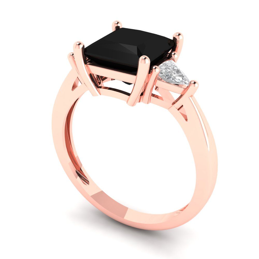 2.32 cttw Natural Onyx Three-Stone Engagement Ring - Solid Rose Gold (VVS1, Princess Cut,7.0mm)