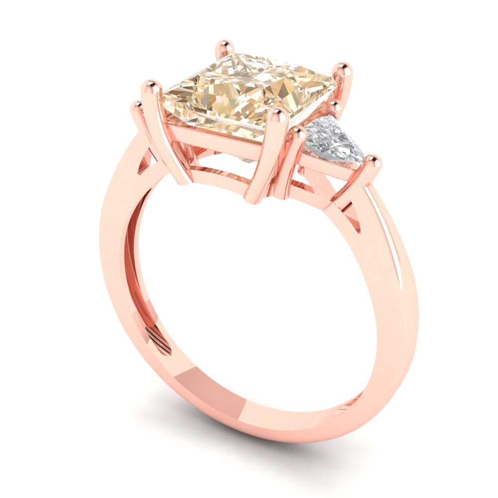 2.32 cttw Natural Morganite Three-Stone Engagement Ring - Solid Rose Gold (VVS1, Princess Cut,7.0mm)