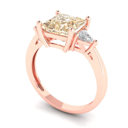 2.32 cttw Natural Morganite Three-Stone Engagement Ring - Solid Rose Gold (VVS1, Princess Cut,7.0mm)