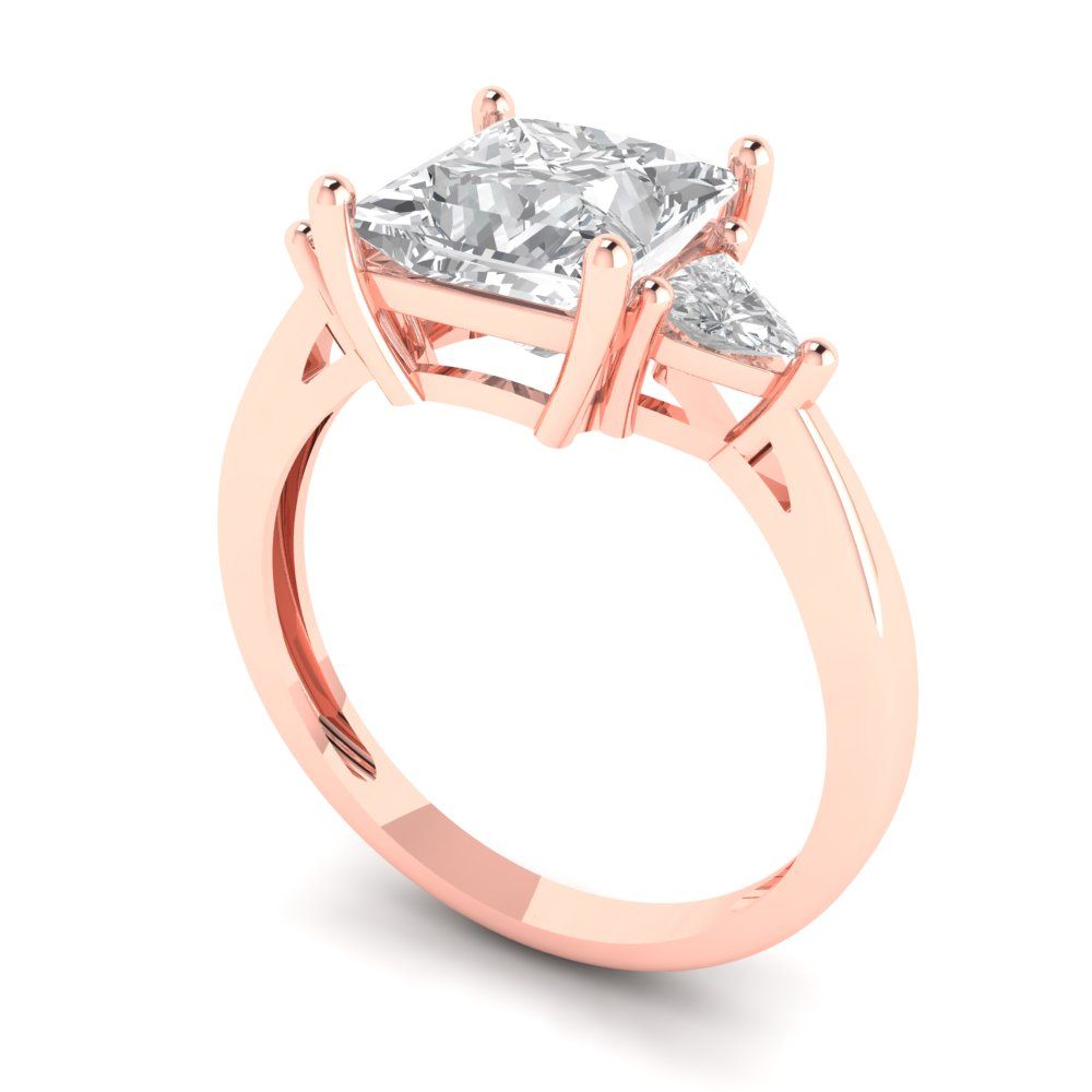 2.32 cttw Zirconia Simulated Diamond Three-Stone Engagement Ring - Solid Rose Gold (VVS1, Princess Cut,7.0mm)