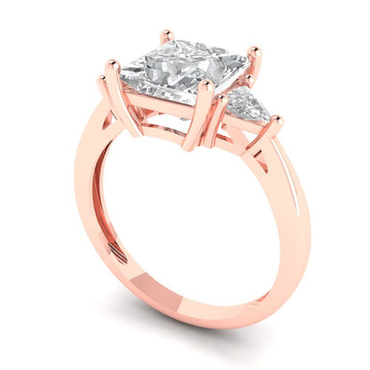 2.32 cttw Zirconia Simulated Diamond Three-Stone Engagement Ring - Solid Rose Gold (VVS1, Princess Cut,7.0mm)