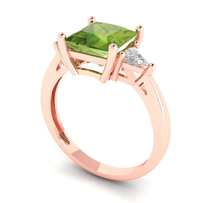 2.32 cttw Natural Peridot Three-Stone Engagement Ring - Solid Rose Gold (VVS1, Princess Cut,7.0mm)