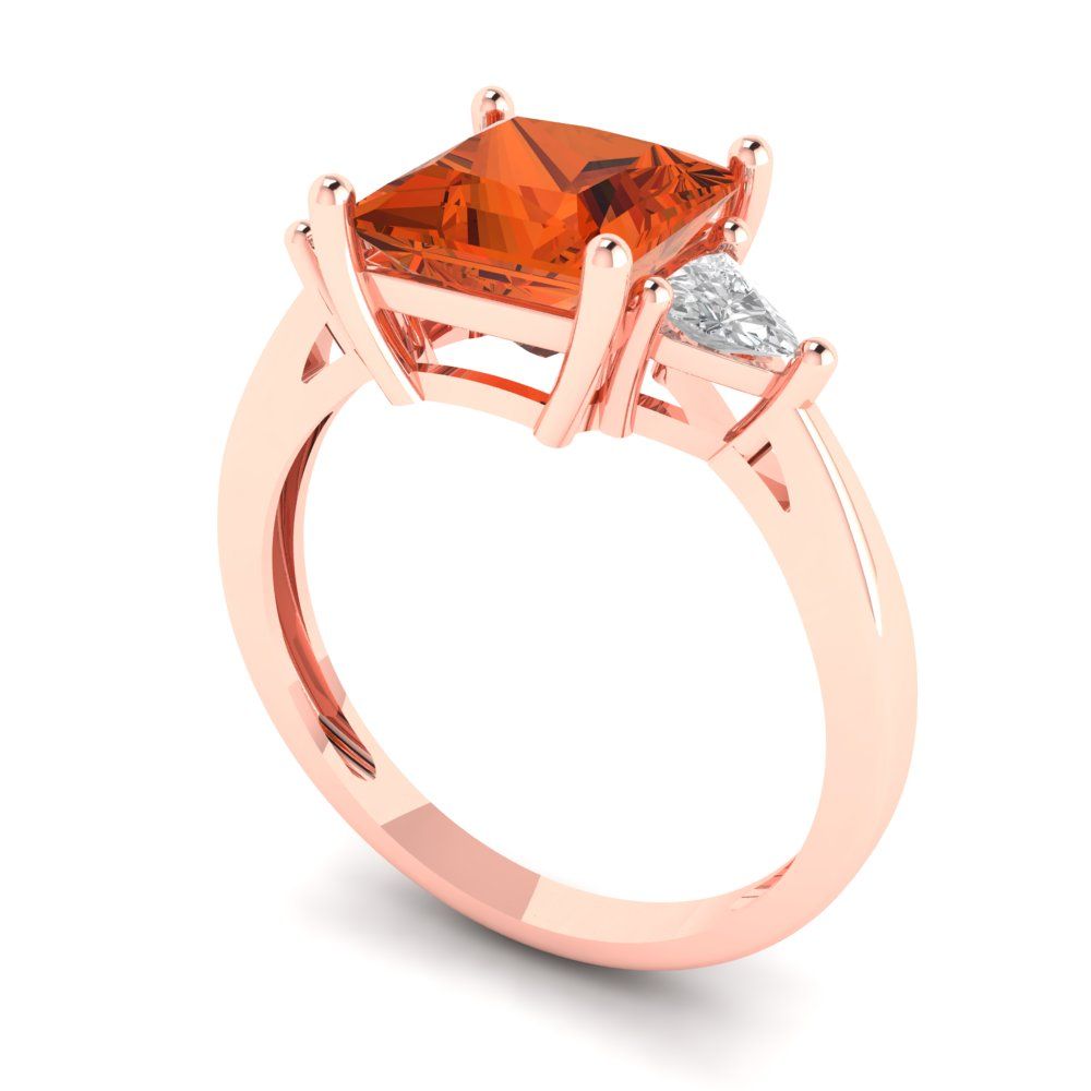 2.32 cttw Zirconia Simulated Red Diamond Three-Stone Engagement Ring - Solid Gold (VVS1, Princess Cut,7.0mm)