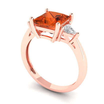 2.32 cttw Zirconia Simulated Red Diamond Three-Stone Engagement Ring - Solid Gold (VVS1, Princess Cut,7.0mm)