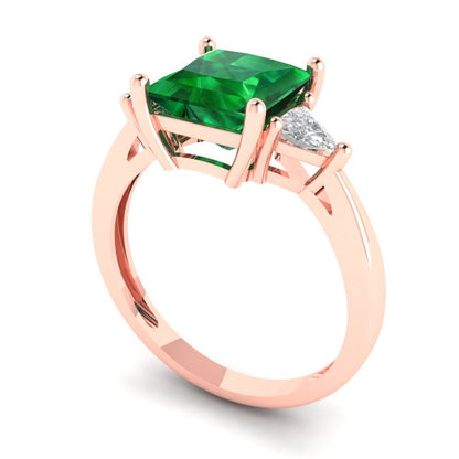 2.32 cttw Simulated Emerald Three-Stone Engagement Ring - Solid Rose Gold (VVS1, Princess Cut,7.0mm)