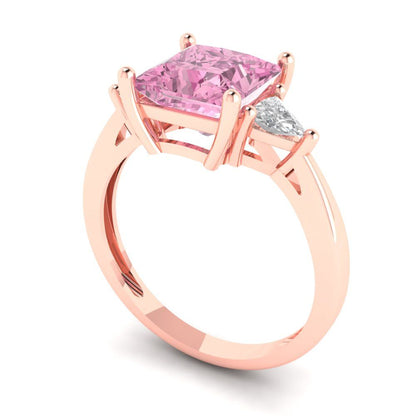 2.32 cttw Zirconia Simulated Pink Diamond Three-Stone Engagement Ring - Solid Gold (VVS1, Princess Cut,7.0mm)