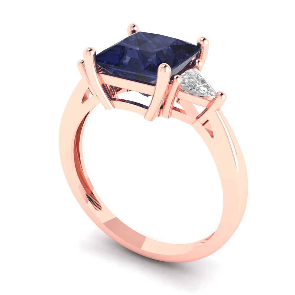 2.32 cttw Simulated Blue Sapphire Three-Stone Engagement Ring - Solid Gold (Princess Cut,7.0mm)