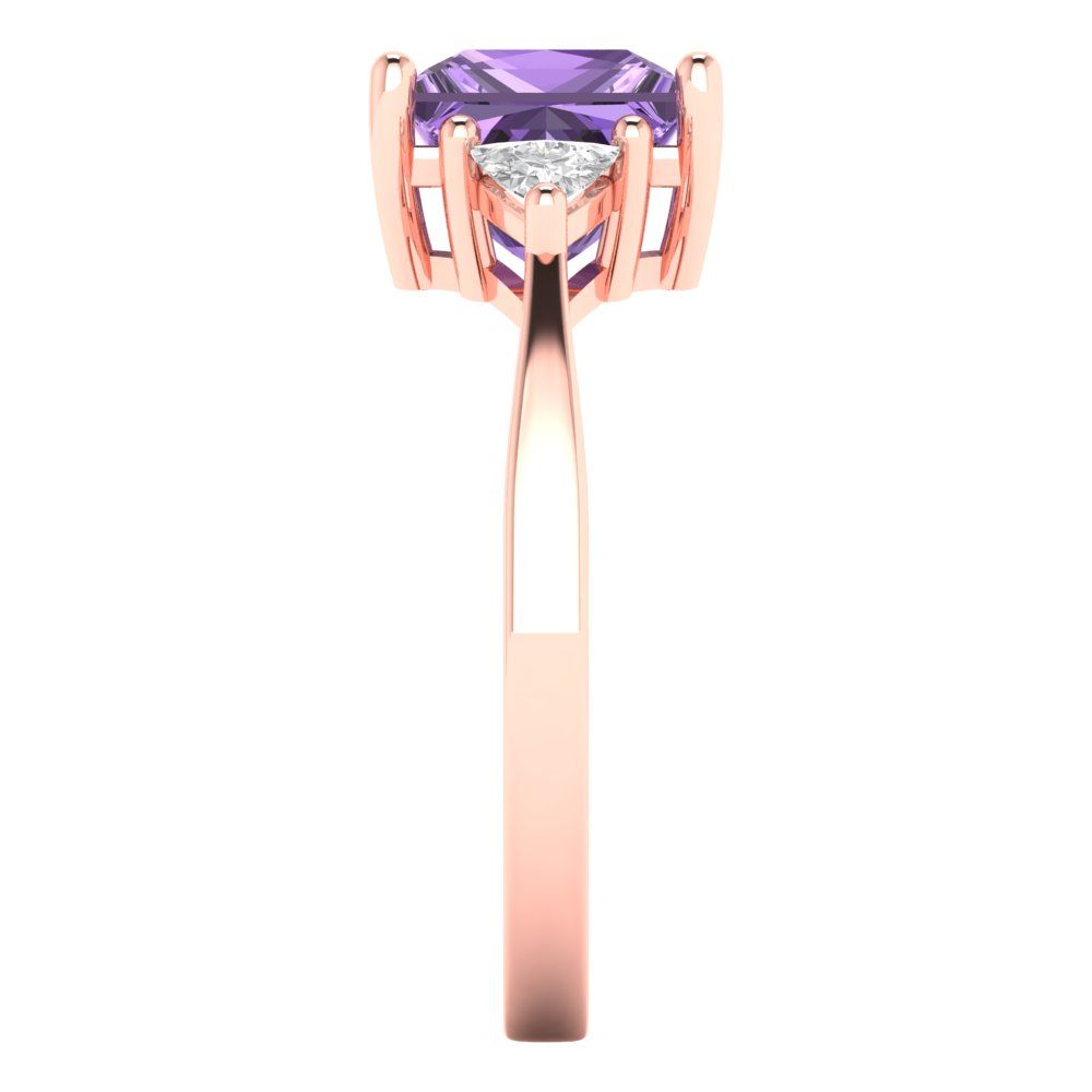 2.32 cttw Simulated Alexandrite Three-Stone Engagement Ring - Solid Rose Gold (VVS1, Princess Cut,7.0mm)
